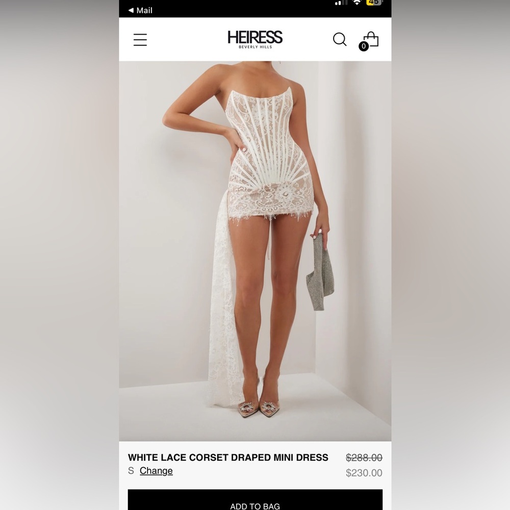 Heiress Beverly Hills white lace corset draped mini dress